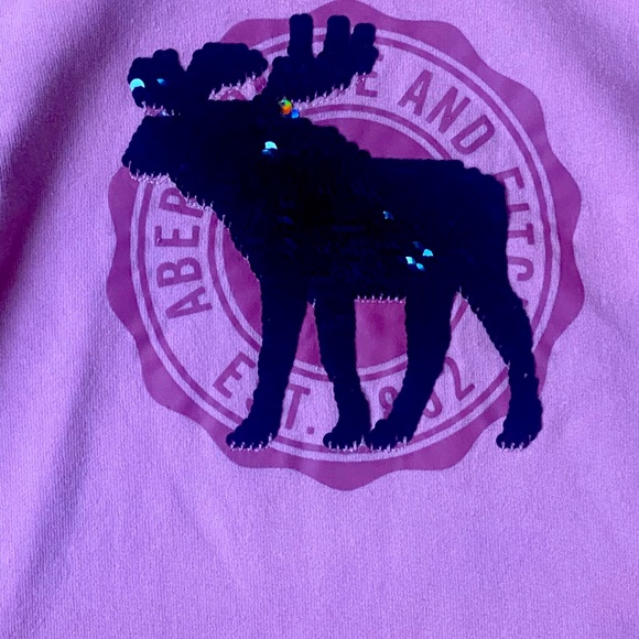 Abercrombie Kids Pink Crop Fleece Hoodie 15 16 small flip sequins - Picture 3 of 4